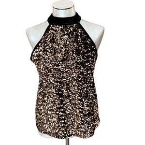 Cable & Gauge Sequin Velvet Halter Top Gold Black Sleeveless NWT Medium